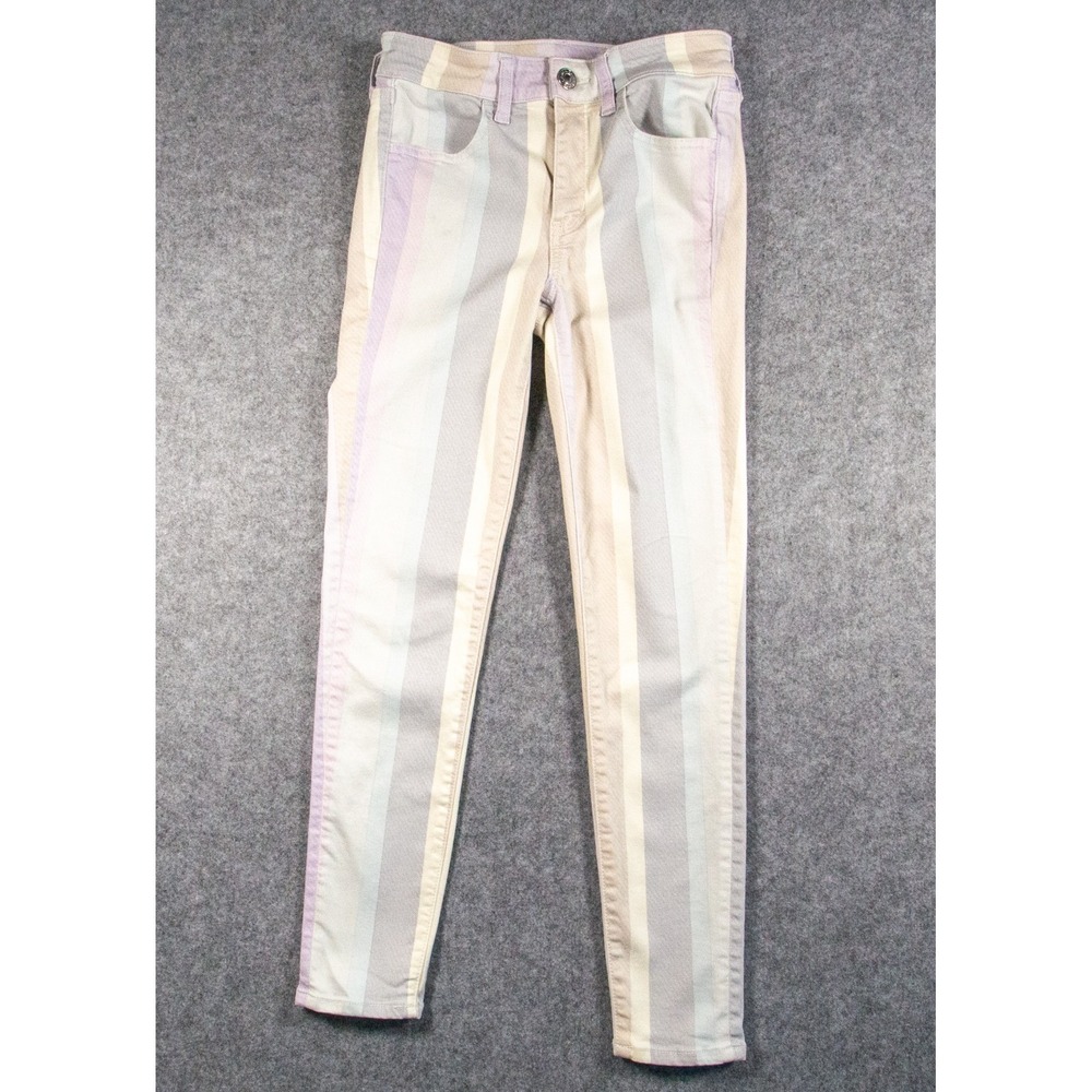 AE Pastel Striped High Waisted Skinny Jeans Sz 4 R Pastel Beetlejuice/Goth